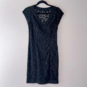 Sue Wong size 2 sequin art deco sheer back wedding guest formal midi dress